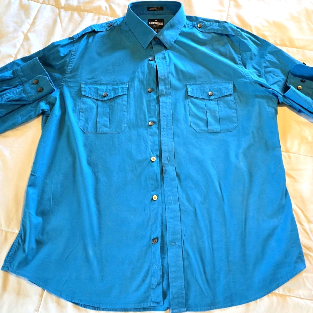 Express Men's Blue Button-Up Shirt
